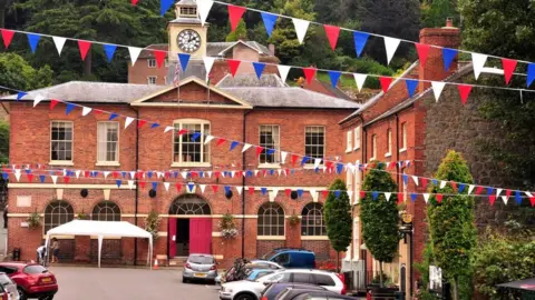 Montgomery town council Montgomery with Hungarian flag bunting