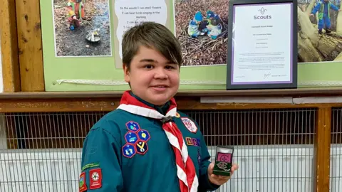 South Yorkshire Scouts Kiran with his award