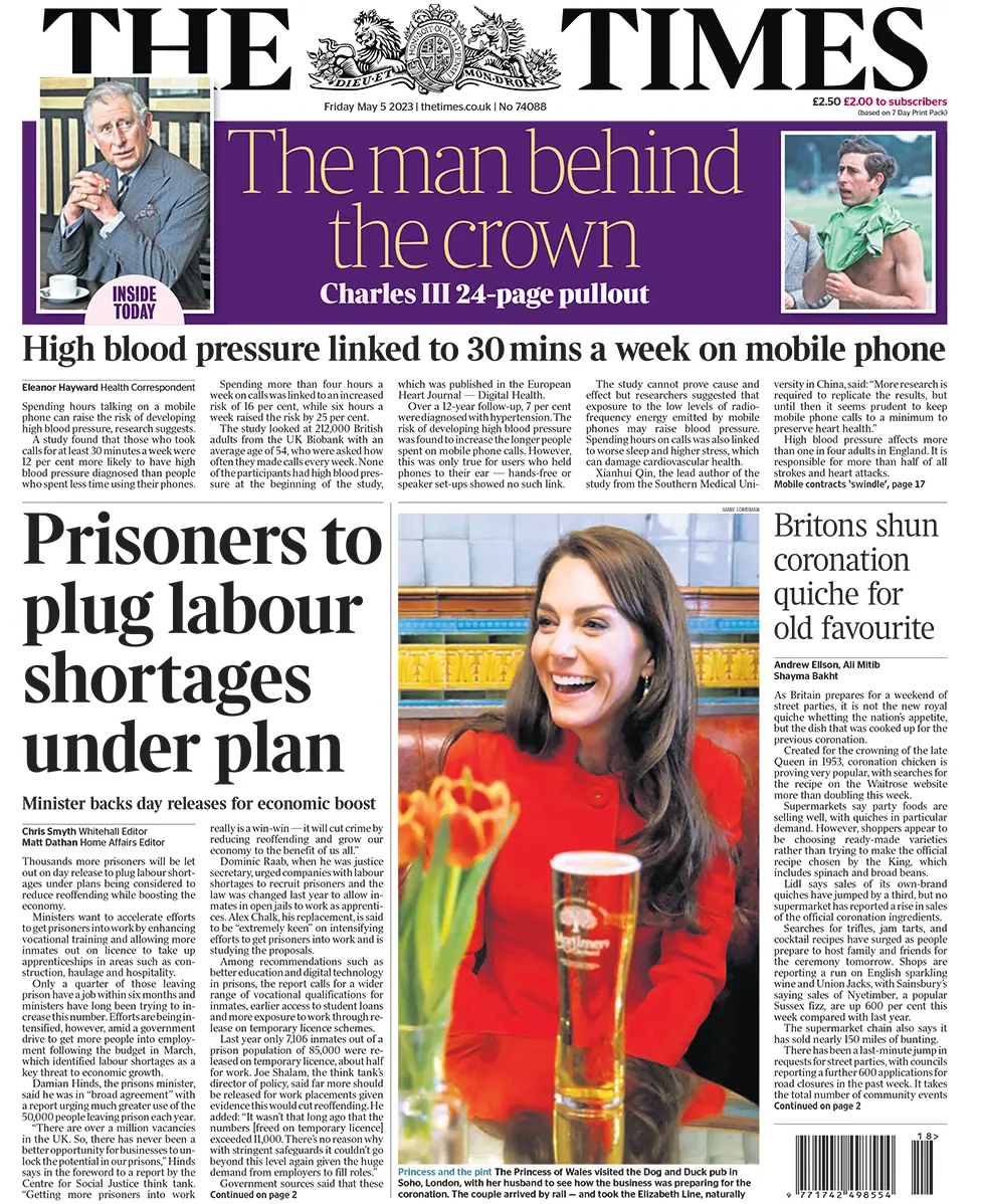 The headline in the Times reads: "Prisoners plug labour shortages under plan"