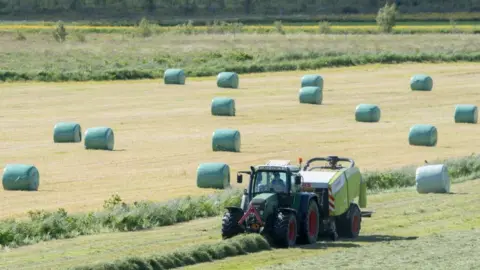 Getty Images Bales of hay covered in plastic