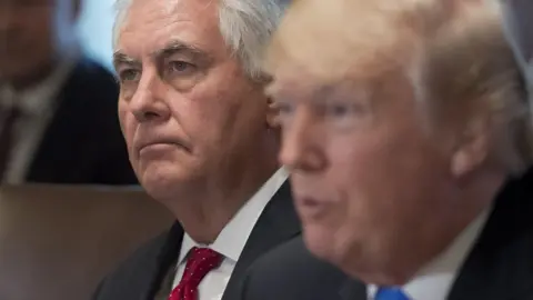 Getty Images Donald Trump and Rex Tillerson at a Cabinet meeting.