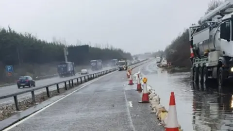 National Highways Floodwater on the A14