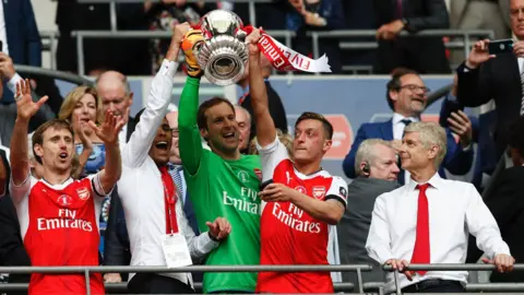 Arsenal celebrate with trophy