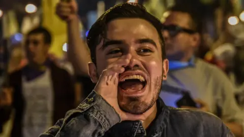 AFP Yes campaigner during march in Medellin on 18 August