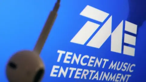 Reuters Tencent Music Entertainment Group logo next to an earphone.