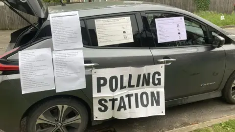 Cambridge City Council The car with a polling station sign stuck to it