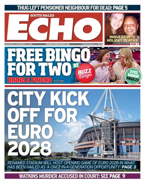 Wales' papers: 'Home intruder horror' and Cardiff to kick off Euros