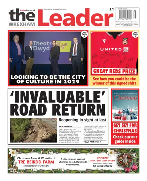 Wrexham Leader Front page of the Wrexham Leader