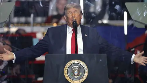 WASHINGTON, DC - JUNE 24: U.S. President Donald Trump speaks during a rally to kick off the Great American State Fair on the National Mall on June 24, 2026 in Washington, DC. The Freedom 250-backed Great American State Fair celebrates the 250th anniversary of the United States with pavilions, live performances, military demonstrations, and exhibits and runs through July 10th. 