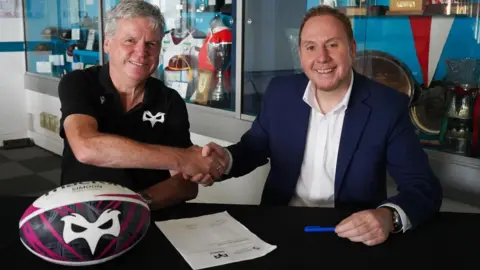 Ospreys chief executive Lance Bradley and Swansea council leader Rob Stewart