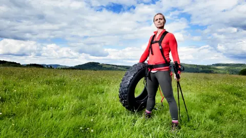 Richard Grassie Training involves dragging a tyre around the Welsh countryside