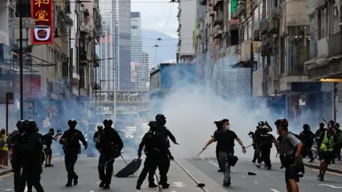 Reuters Street view of riot police and protesters in Hong Kong