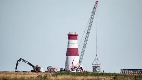 CWHMedia Orfordness Lighthouse lantern room is lowered to the ground