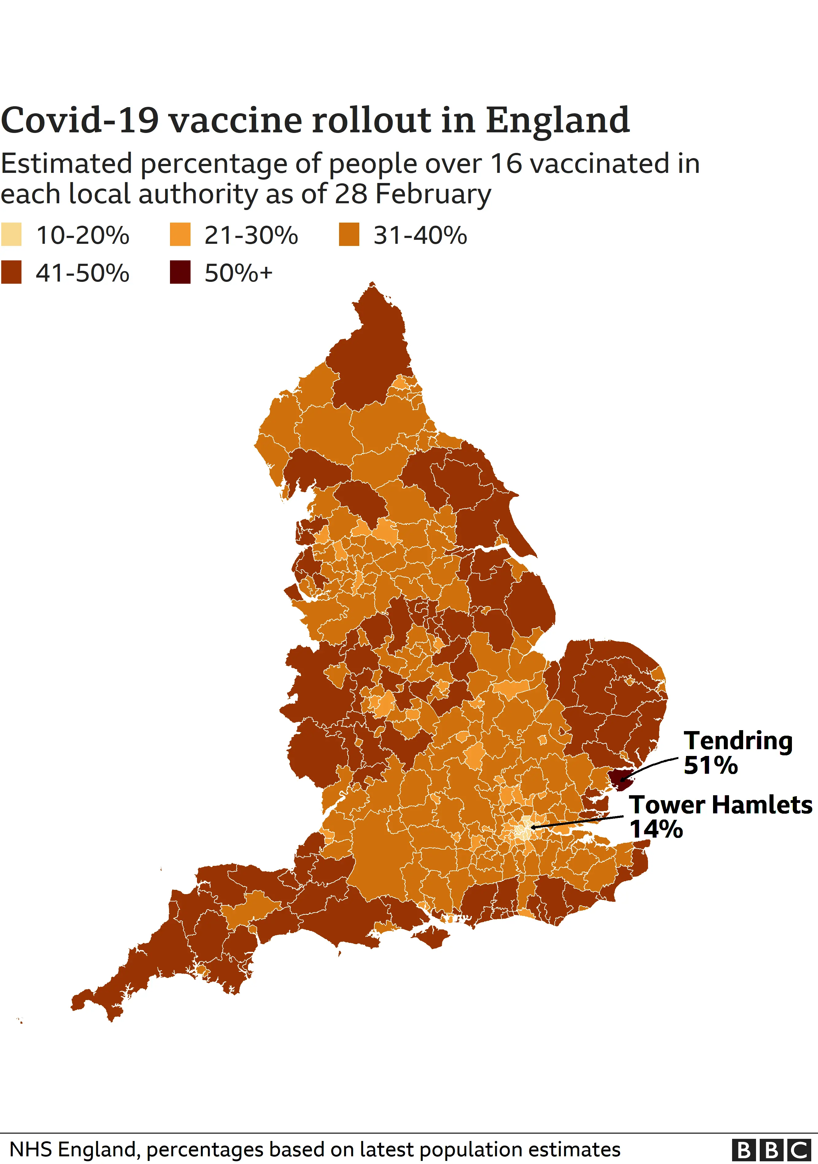 Map of coronavirus rollout across England