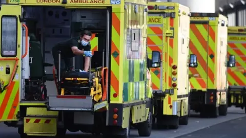 EPA Row of ambulances outside the Royal London Hospital, January 2021