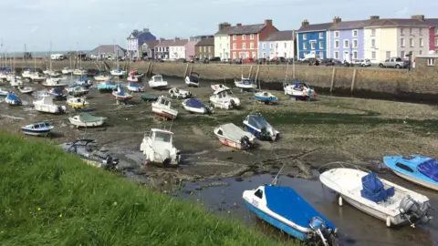 BBC A view of Aberaeron harbour at low tide