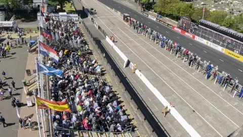 STEVE BABB View of spectators on the TT grandstand from above