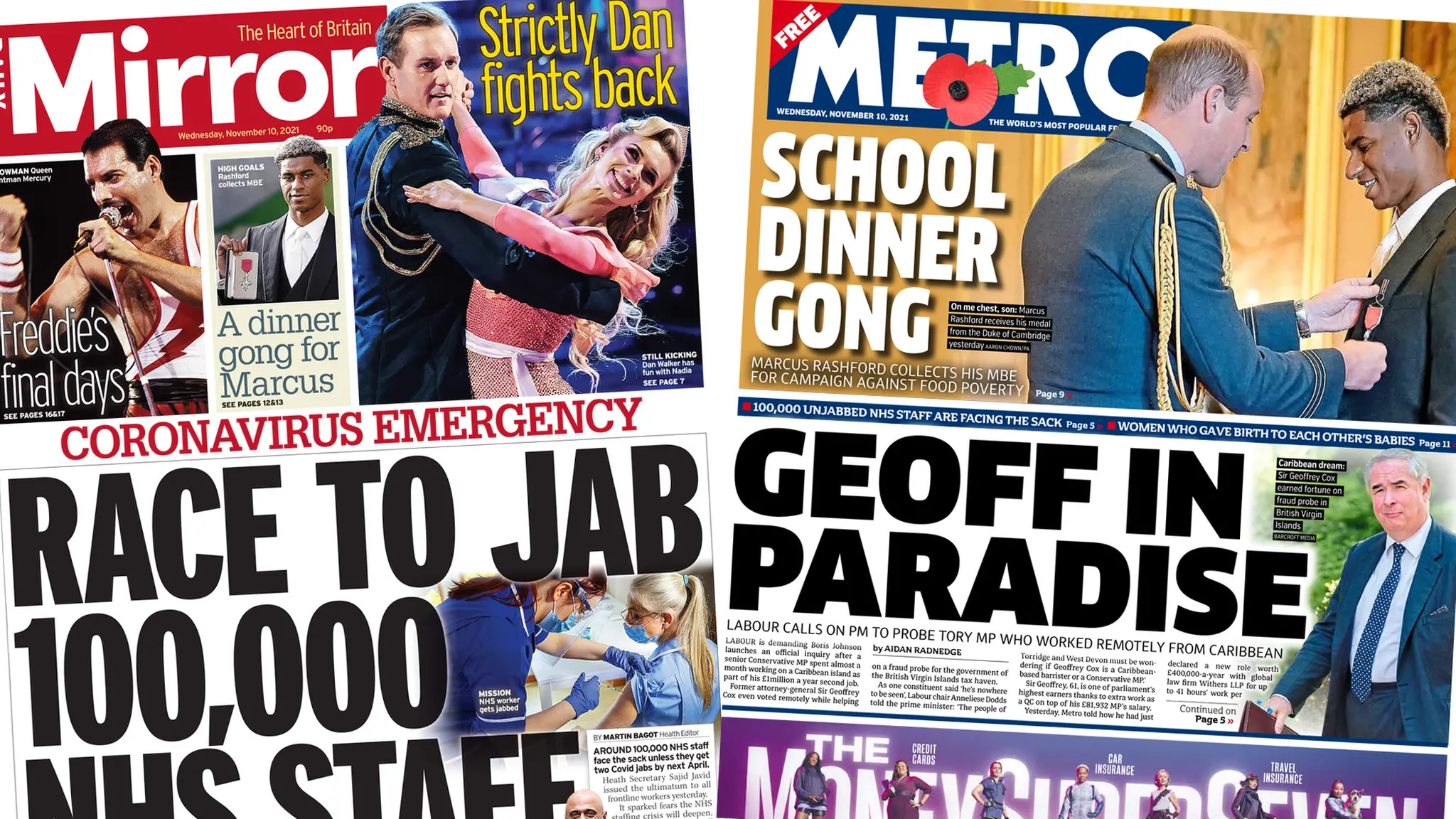 Front pages for 10 November 2021
