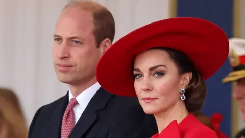 Reuters Britain's Prince William, Prince of Wales and Catherine, Princess of Wales attend a ceremonial welcome for The President and the First Lady of the Republic of Korea at Horse Guards Parade, in London, Britain on November 21, 2023