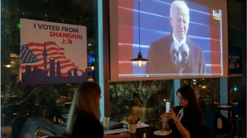 Getty Images Americans in Shanghai watched Biden's inauguration in January