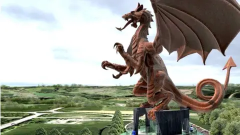 Wrexham Council Planning Document Artist impression of dragon sculpture and tower proposed for Chirk