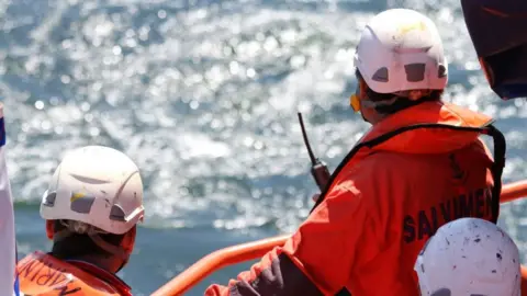 Spain sea rescue Crew on the Sar Mastelero rescue boat searching for survivors