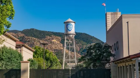 Getty Images water tower with Warner Bros logo