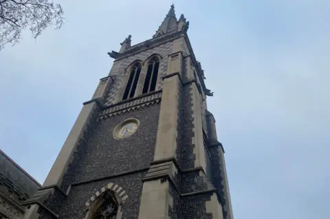 Ben Parker/BBC The church tower of St Mary le Tower church in Ipswich