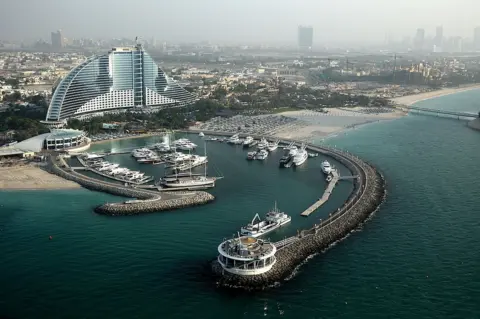 Getty Images Aerial view of the Jumeirah Beach hotel on September 17, 2014 in Dubai, United Arab Emirates