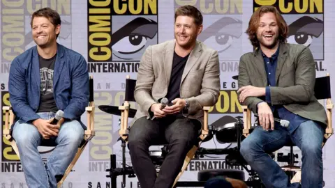 Getty Images (L-R) Actors Misha Collins, Jensen Ackles and Jared Padalecki
