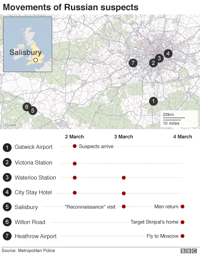 map showing movements of suspects