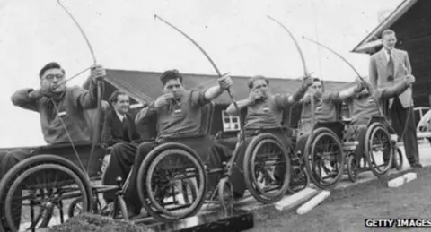 Getty Images Wheelchair athletes take part in archery