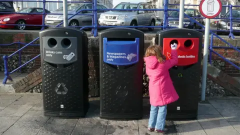 Girl putting bottle in bin