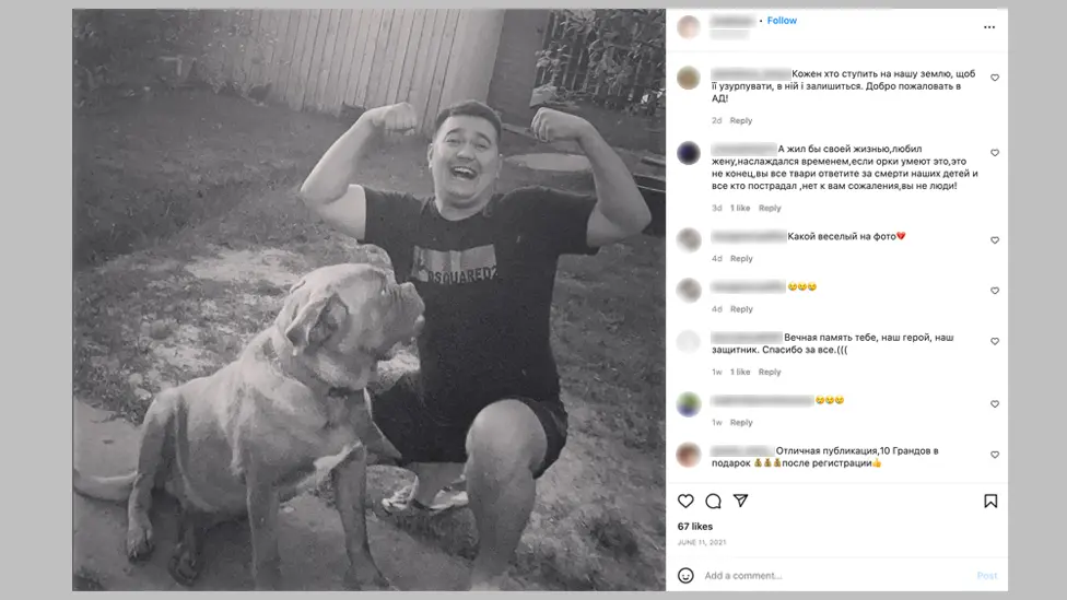 Instagram  An Instagram post shows Ravshan Zhakbayev, another soldier from the 331 parachute regiment, with his dog