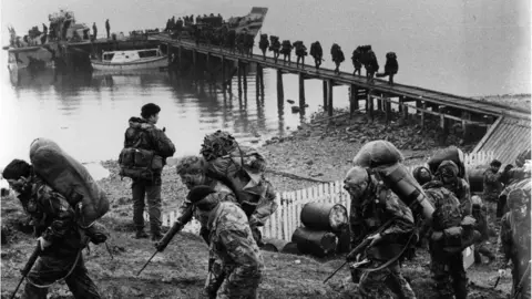 Getty Images British troops in the Falklands