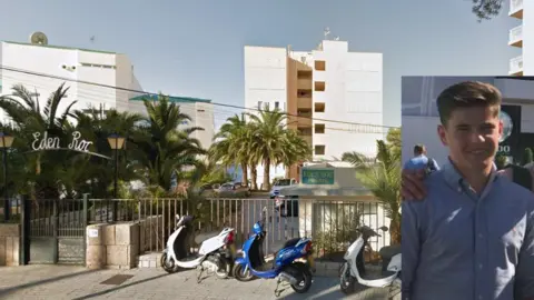 Google/Family photo The Eden Roc apartment block with an inset picture of Thomas Channon