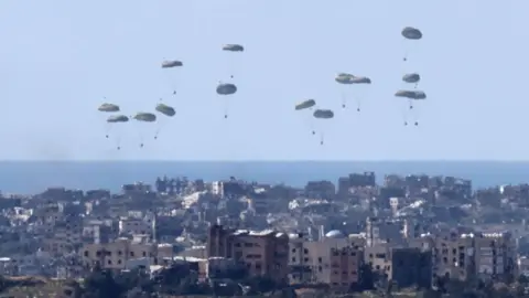 Israel Gaza BBC goes onboard plane dropping US aid into war zone