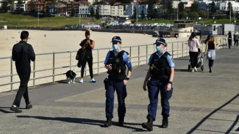 EPA Police officers on patrol at Sydney's Bondi Beach