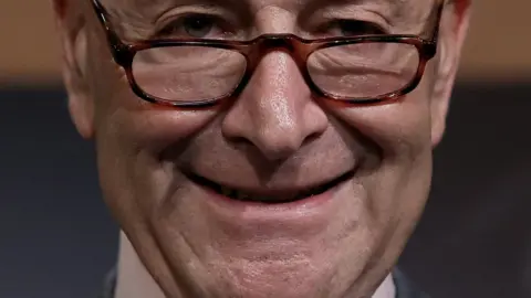 Getty Images Senate Minority Leader Chuck Schumer (D-NY) answers questions during a press conference at the U.S. Capitol