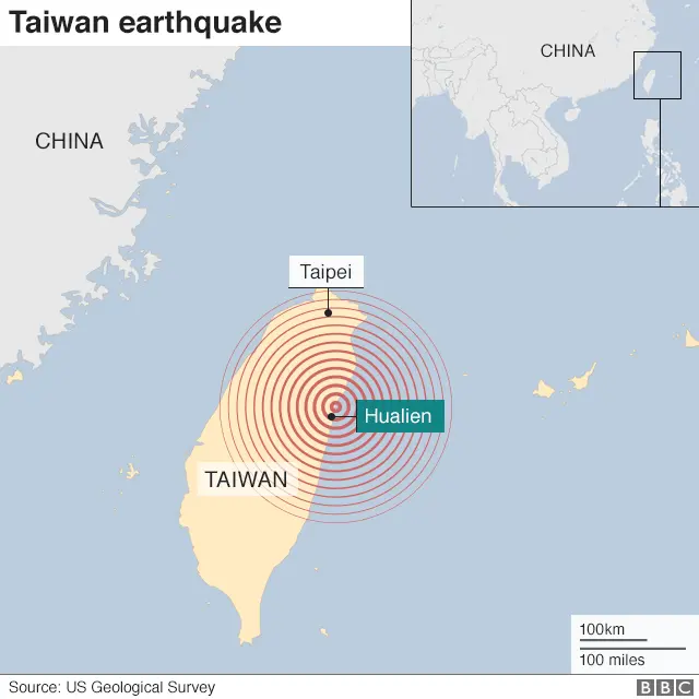Map of earthquake showing where tremor was sent