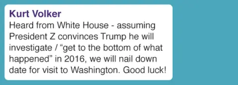 Heard from White House - assuming President Z convinces Trump he will investigate / "get to the bottom of what happened" in 2016, we will nail down date for visit to Washington. Good luck!