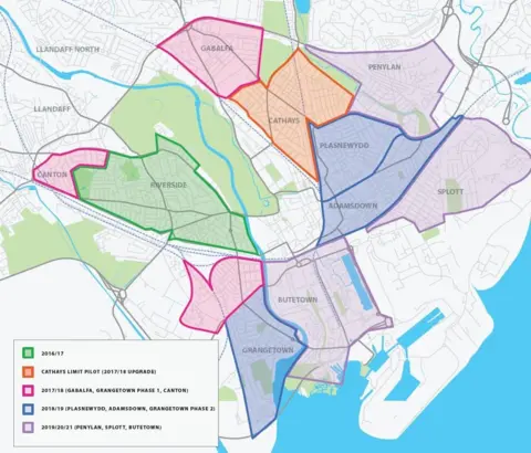 BBC A map showing the new 20mph limits in Cardiff is revealed