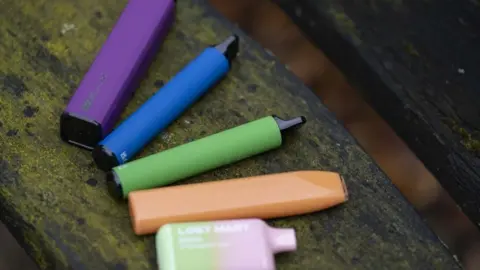 Getty Images Disposable vapes on a bench