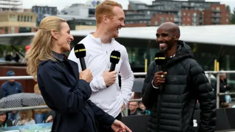 PA Gabby Logan, Greg Rutherford and Mo Farah chat on BBC TV