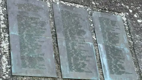 BBC Three large metal plates with names written on