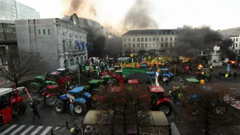 Reuters Tractors parked outside the European Parliament