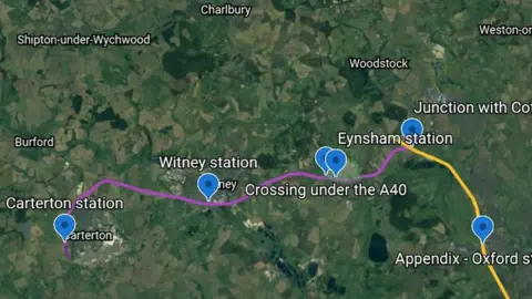 WOT/GoogleEarth A draft railway line proposal