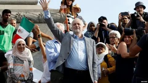 Reuters Jeremy Corbyn attending a rally in protest at US President Donald Trump's visit in July