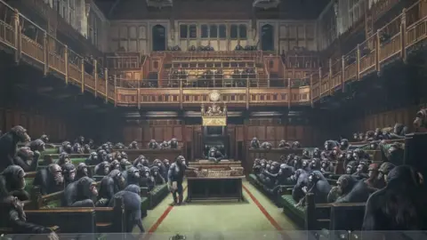 PA Media Painting called 'Devolved Parliament' by Banksy