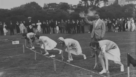 Liverpool John Moores University John Moores firing the starting gun at company Sports Day in 1930